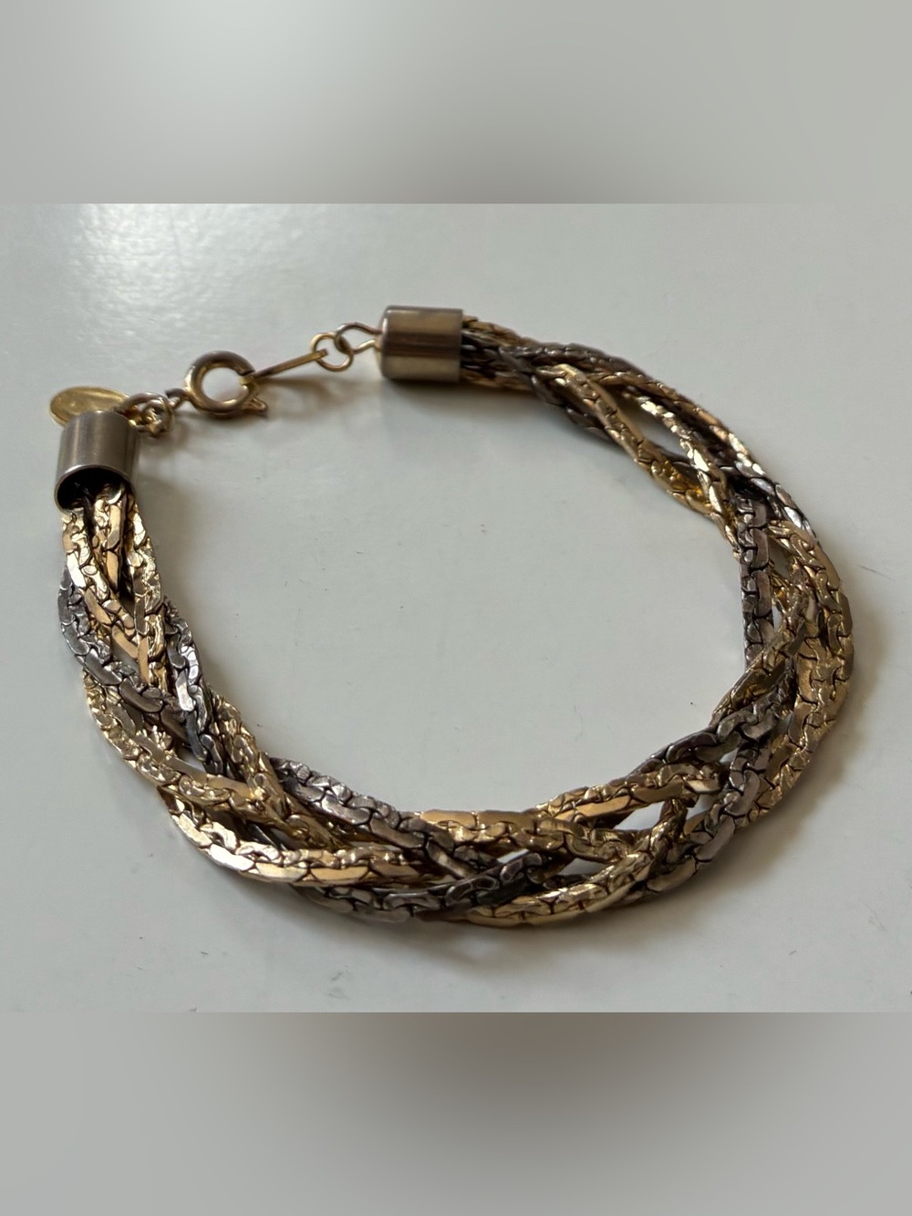 Vintage 7” Mixed Metal Multi Strand Braided Chain Bracelet Gold Silver Tone